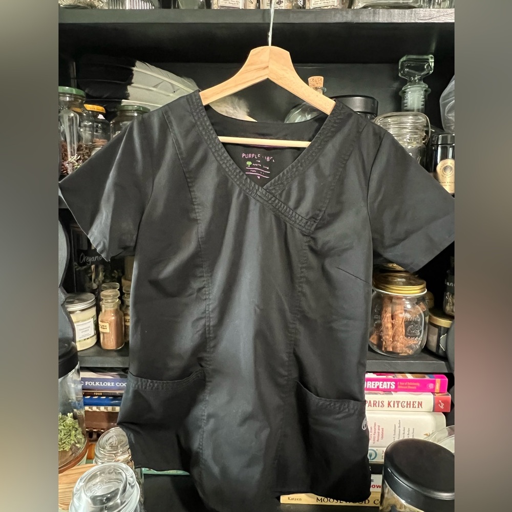 Healing Hands Purple Label Black Surplice Scrub Top